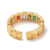 Rectangle Brass Micro Pave Cubic Zirconia Open Cuff Ring for Women RJEW-Z044-04G-01-3