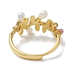 Leaf Natural Pearl & Natural Tourmaline Adjustable Rings RJEW-P113-16G-3