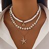 Summer Beach Alloy Starfish Pendant Shell & Imitation Pearl Beaded 3 Layer Necklaces for Women FS-WGA3F17-02-1
