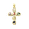 Golden Brass Micro Pave Random Color Cubic Zirconia Pendants KK-A209-07A-G-1