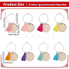 24Pcs 8 Colors Flat Round Wood & Tassel Dangle Wine Glass Charms AJEW-BC0003-13-2