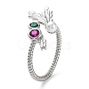 Rack Plating Brass Micro Pave Cubic Zirconia Open Cuff Ring with Plastic Pearl Beaded RJEW-Q777-15P-1