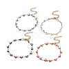 Enamel Heart with Evil Eye Link Chains Bracelet BJEW-P271-07G-1