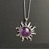 Natural Amethyst Sun Pendant Alloy Chain Vintage Necklaces WB3716-7-1