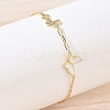 Brass Micro Pave Clear Cubic Zirconia White Butterfly Link Bracelets KK-CBA6980-21G-3