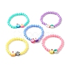 Candy Color Plastic Round Beaded Stretch Bracelet with Food Shape Polymer Clay for Kid BJEW-JB07582-1