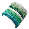10Pcs Polymer Clay Disc & Glass & Brass Beaded Stretch Bracelets Set BJEW-JB09676-04-3
