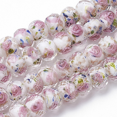 Handmade Gold Sand Lampwork Beads Strands LAMP-R141-8mm-12-1
