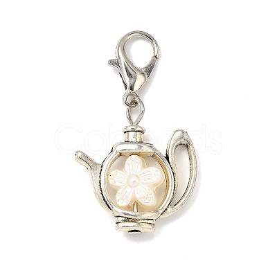 Opaque Acrylic & Tibetan Style Alloy Teapot Pendant Decorations HJEW-JM03567-1