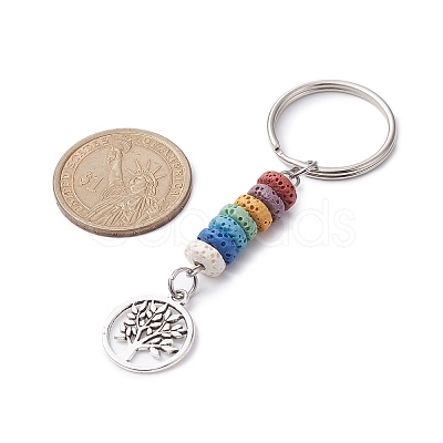 Tibetan Style Alloy Flat Round with Tree of Life Keychain KEYC-JKC00558-1