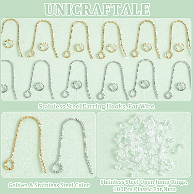 Unicraftale 60Pcs 2 Color 316 Stainless Steel Earring Hooks STAS-UN0051-26-1