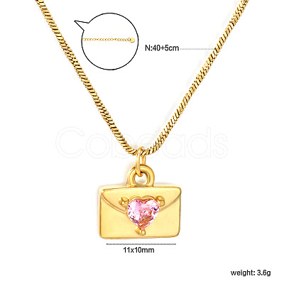 304 Stainless Steel Pave Pink Cubic Zirconia Love Heart Envelope Pendant Necklaces for Women WG2AA88-02-1