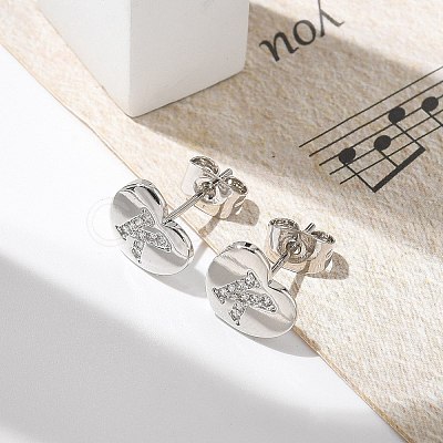 Rack Plating Brass Micro Pave Clear Cubic Zirconia Stud Earrings EJEW-K299-01P-K-1