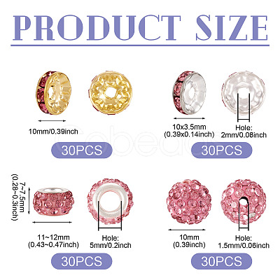 120Pcs 4 Styles Pave Disco Ball Beads RB-TA0001-16-1