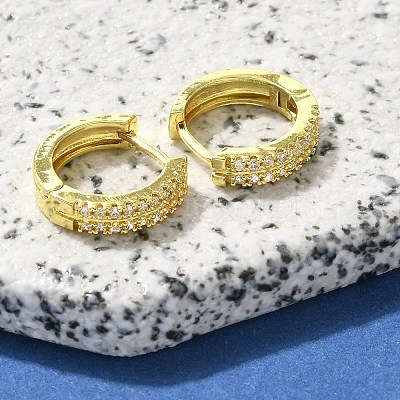 Brass Clear Cubic Zirconia Hoop Earrings EJEW-M047-20G-1