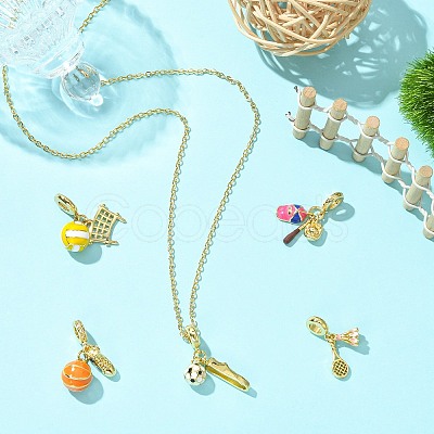 5Pcs 5 Styles Sport Ball Theme Brass Enamel European Dangle Charms KK-CJ0003-89-1