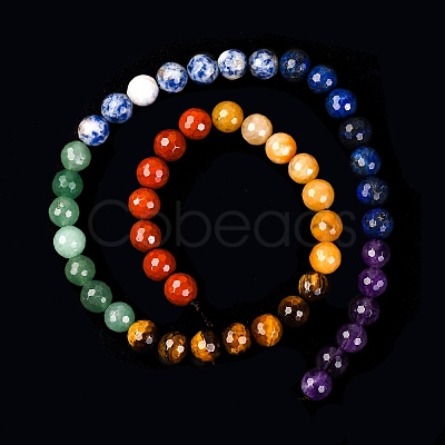 Chakra Theme Natural Red Rainbow Jasper & Yellow Aventurine & Tiger Eye & Green Aventurine & Blue Spot Stone & Lapis Lazuli & Amethyst Beads Strands G-F668-14-8mm-1