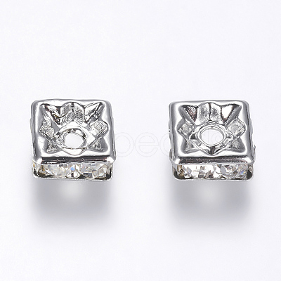 Brass Rhinestone Spacer Beads RB-A013-6x6-01P-NF-1