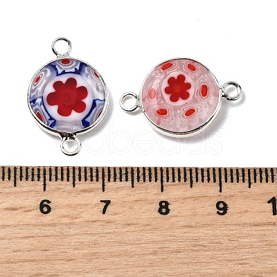 Handmade Millefiori Lampwork Flat Round Connector Charms LAMP-D002-02A-S-1