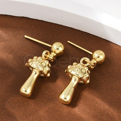 Mushroom Brass Dangle Stud Earrings EJEW-F895-12G-1