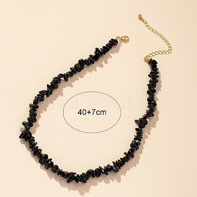 Natural Obsidian Chips Beaded Necklace NJEW-FZ00002-1