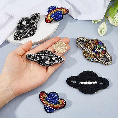 6Pcs 3 Styles Glass Rhinestone & Wool Planet Brooches JEWB-FH00040-1