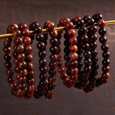 Unisex Natural Wood Beaded Stretch Bracelets BJEW-SZ0001-004-1