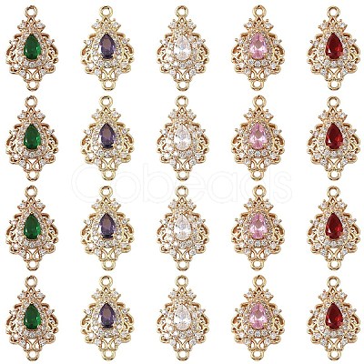 3Pcs Brass Micro Pave Cubic Zirconia Links Connectors KK-YW0003-49LG-02-1