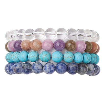 4Pcs Constellation 8mm Round Natural White Jade & Blue Spot Jasper BJEW-JB10631-1