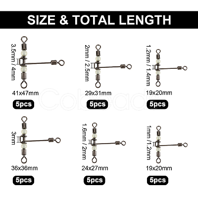 SUPERFINDINGS 30Pcs 6 Style 201 Stainless Steel 3 Way Swivels Fishing Cross Line FIND-FH0004-45-1