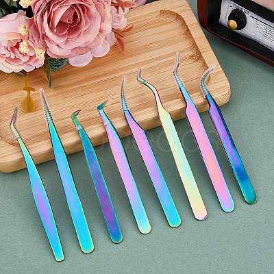 8Pcs 8 Styles 430 Stainless Steel Eyelash Tweezers Clips TOOL-FH0001-57-1