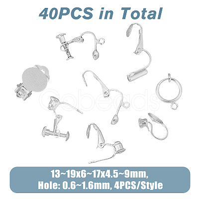 SUPERFINDINGS 32Pcs 8 Style Brass Clip-on Earring Converters Findings KK-FH0006-16-1