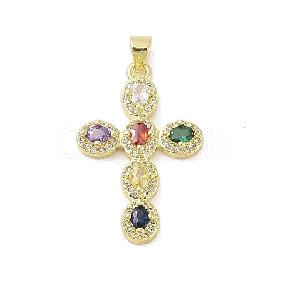 Golden Brass Micro Pave Random Color Cubic Zirconia Pendants KK-A209-07A-G-1