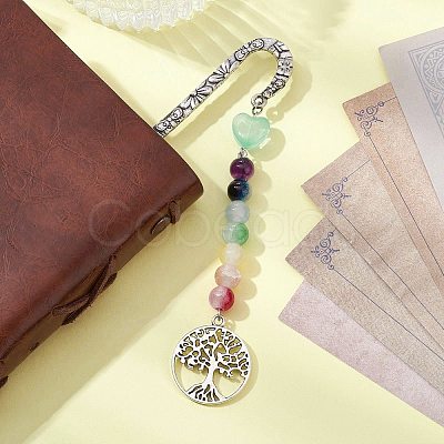 Flower Pattern Alloy Hook Bookmarks AJEW-JK00250-02-1