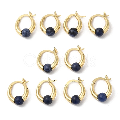 Natural Sodalite Round Beaded Hoop Earrings EJEW-A099-03G-06-1