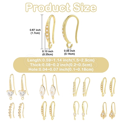 16Pcs 8 Styles Brass Earring Hooks KK-YW0003-83-1