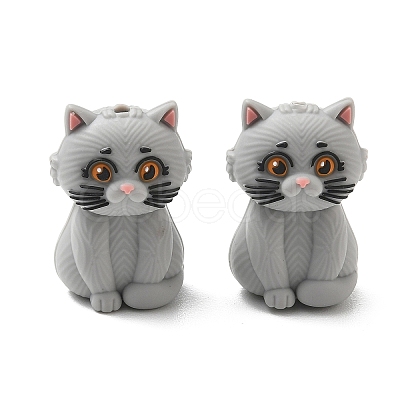British Shorthair Cat Shape Food Grade Silicone Focal Beads SL-CBAAE23-04-1