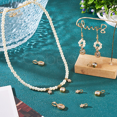 4Pcs 2 Styles Brass Micro Pave Cubic Zirconia & 2Pcs Stainless Steel Rhinestone Pendants Findings Kits FIND-TA0010-18-1