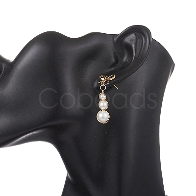 Bowknot Shell Pearl Tassel Stud Earrings EJEW-JE06882-1