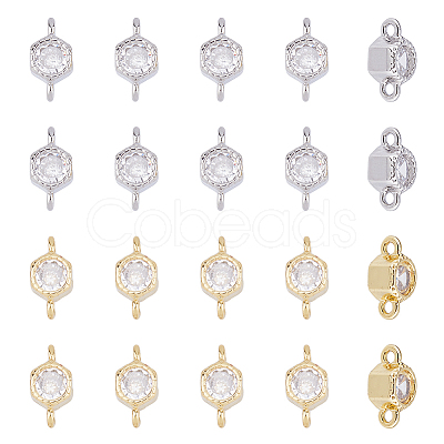 20Pcs 2 Colors Rack Plating Brass Pave Clear Cubic Zirconia Connector Charms KK-FI0001-05-1