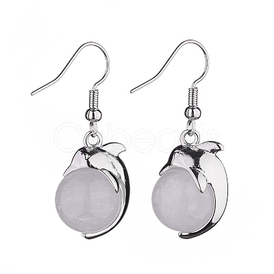 Natural & Synthetic Gemstone Dolphin Dangle Earrings with Crystal Rhinestone EJEW-A092-20P-1