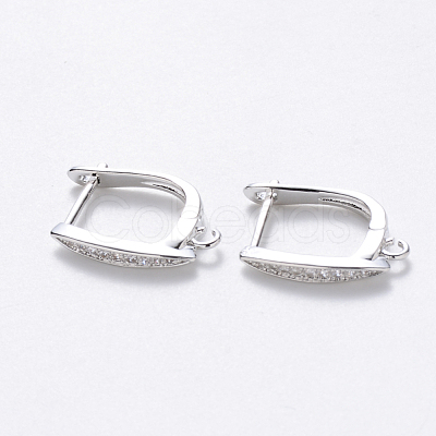 Brass Micro Pave Cubic Zirconia Hoop Earring Findings with Latch Back Closure X-KK-T048-033P-NF-1