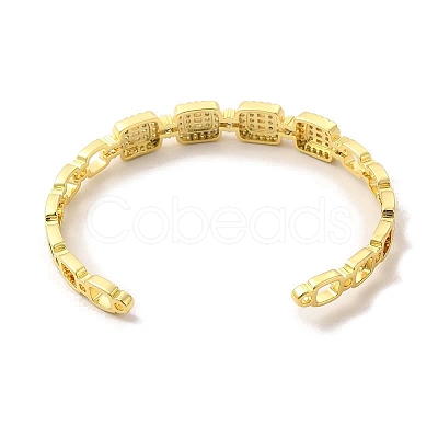 Clear Cubic Zirconia Rectangle Open Cuff Bangle BJEW-A136-04G-1