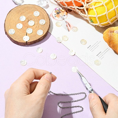 20Pcs Natural Shell Flat Round with Engraved Cherry Charms SHEL-CJ0001-36-1