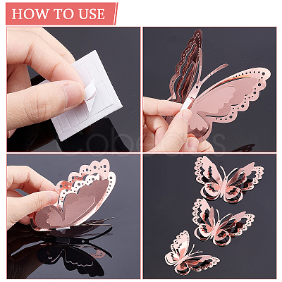 CREATCABIN 3Sets 3D Butterfly PVC Mirrors Wall Stickers DIY-CN0001-86A-1