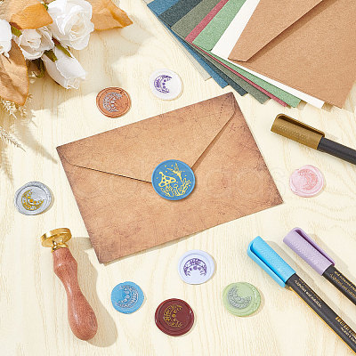 Brass Wax Seal Stamps with Wood Handle AJEW-WH0412-0161-1