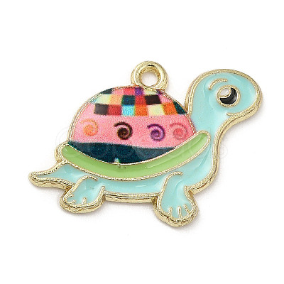 Light Gold Plated Alloy Enamel Pendants ENAM-L041-05B-1