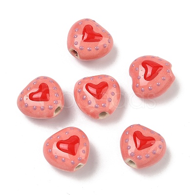 Heart Pattern Handmade Porcelain Enamel Beads PORC-G016-03L-1