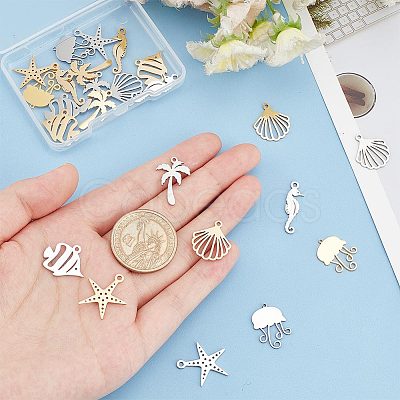 24Pcs 12 Styles 201 & 304 Stainless Steel Pendants STAS-UN0044-55-1