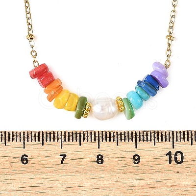 Chakra Natural Freshwater Shell Heishi Beaded 304 Stainless Steel Satellite Chain Necklaces with Natural Pearl for Women NJEW-JN06515-1